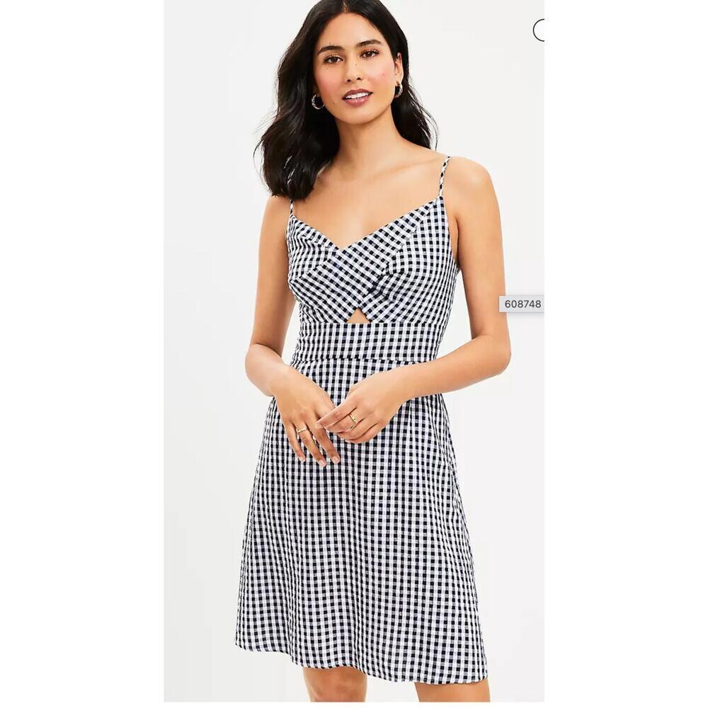 LOFT Gingham Twist Cutout Cami Dress